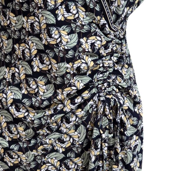 Max Studio Floral Flutter Sleeve Ruched Side Waist Faux Wrap Dress Size Med New! - Picture 7 of 11